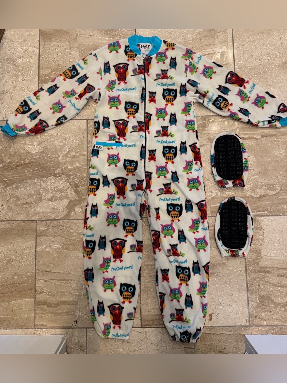 Lazy One “I’m Owl Yours” 🦉 Print Adult Onesie Footie Pajamas with Slipper Grips